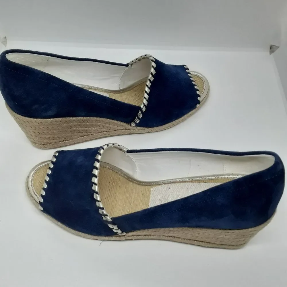 Jack Rogers Palmer Wedges Midnight Blue & Gold Stitching  Size 9M/NWT - Picture 9 of 10